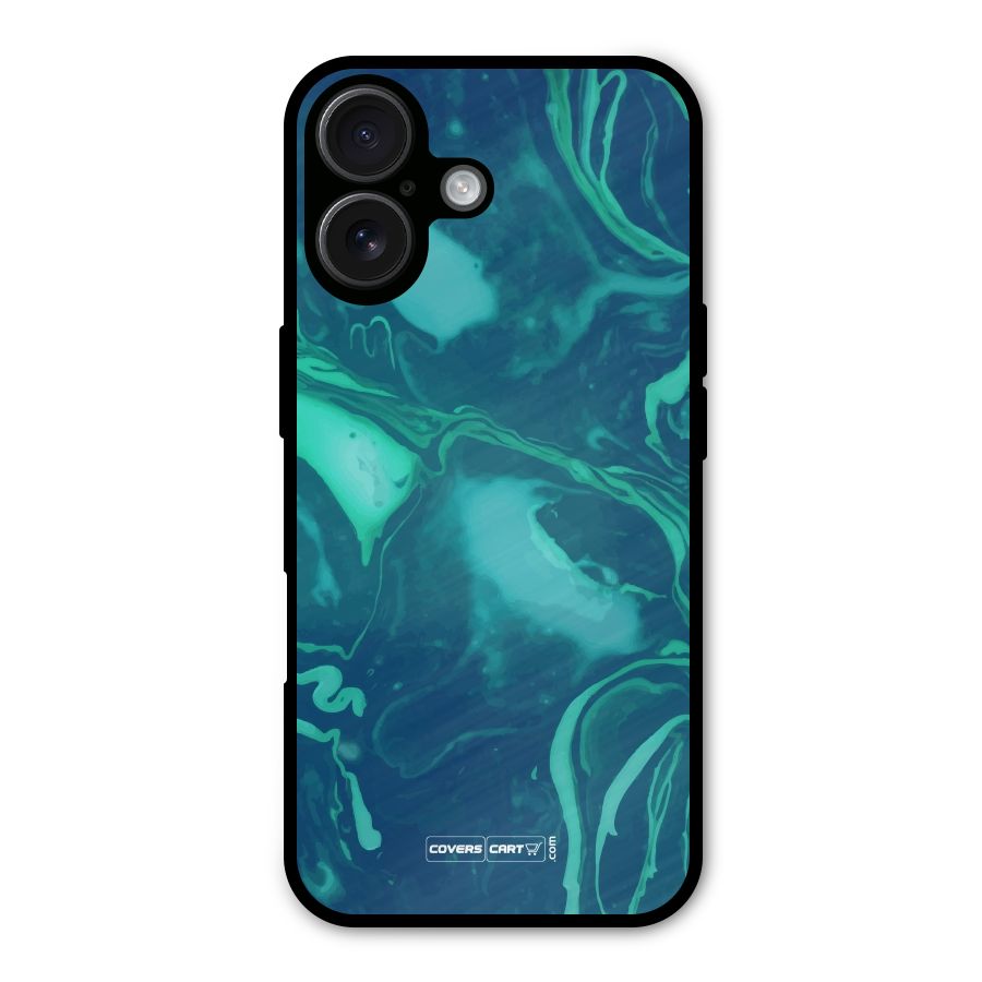 Jazzy Green Marble Texture Metal Back Case for iPhone 16