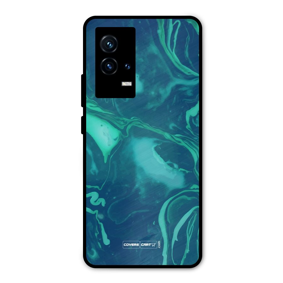 Jazzy Green Marble Texture Metal Back Case for iQOO 9 5G
