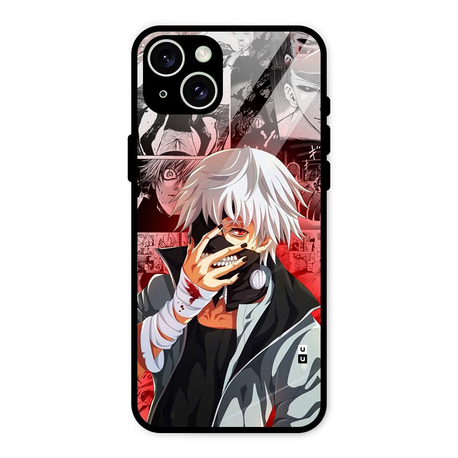 Kaneki Ken Manga Style Glass Back Case for iPhone 15 Plus