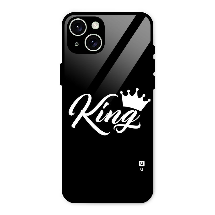 King Crown Typography Glass Back Case for iPhone 15 Plus