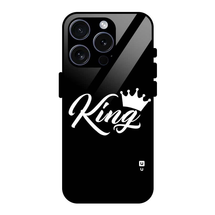 King Crown Typography Glass Back Case for iPhone 15 Pro