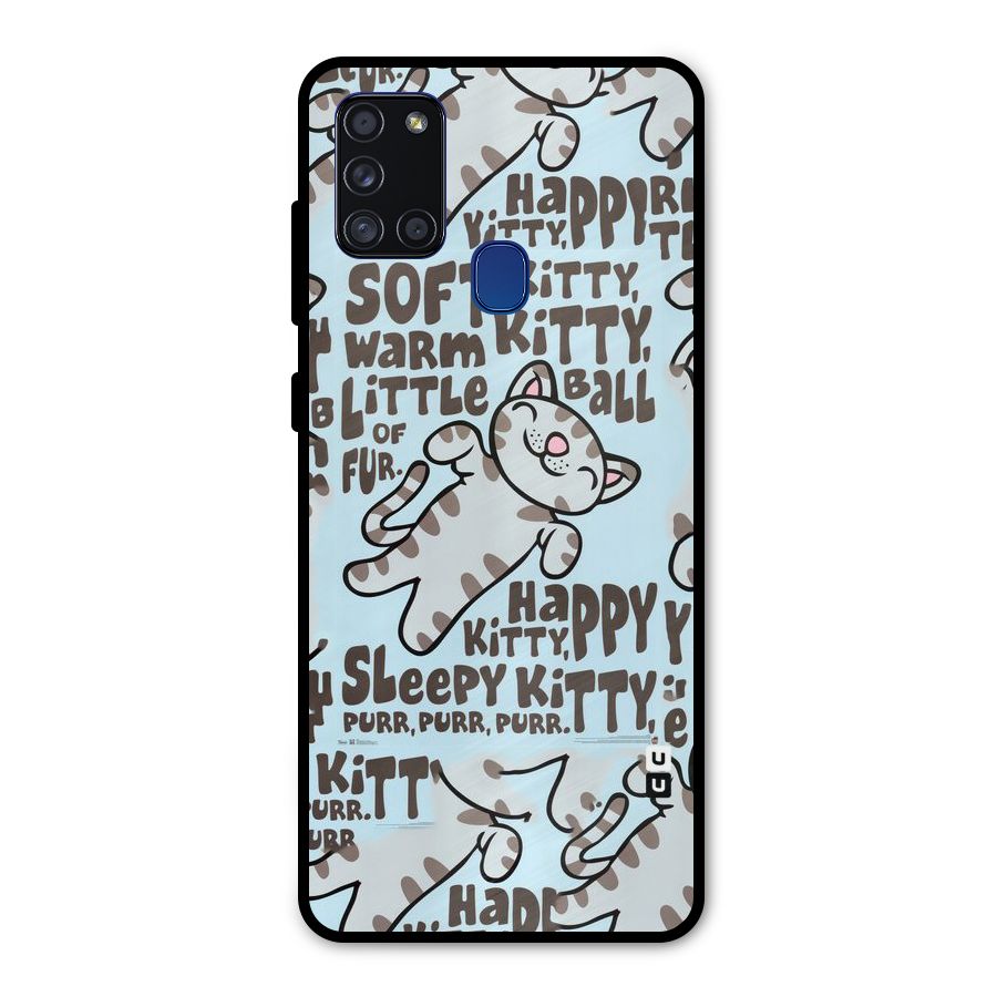 Kitty Pattern Metal Back Case for Galaxy A21s