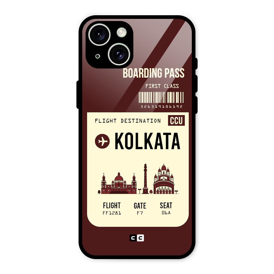 Kolkata Boarding Pass Glass Back Case for iPhone 15 Plus