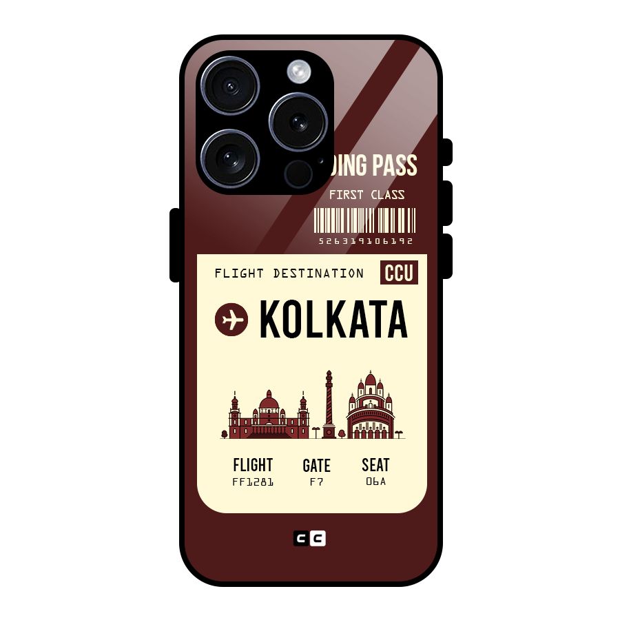 Kolkata Boarding Pass Glass Back Case for iPhone 15 Pro