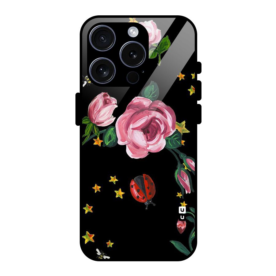 Ladybird And Floral Glass Back Case for iPhone 15 Pro
