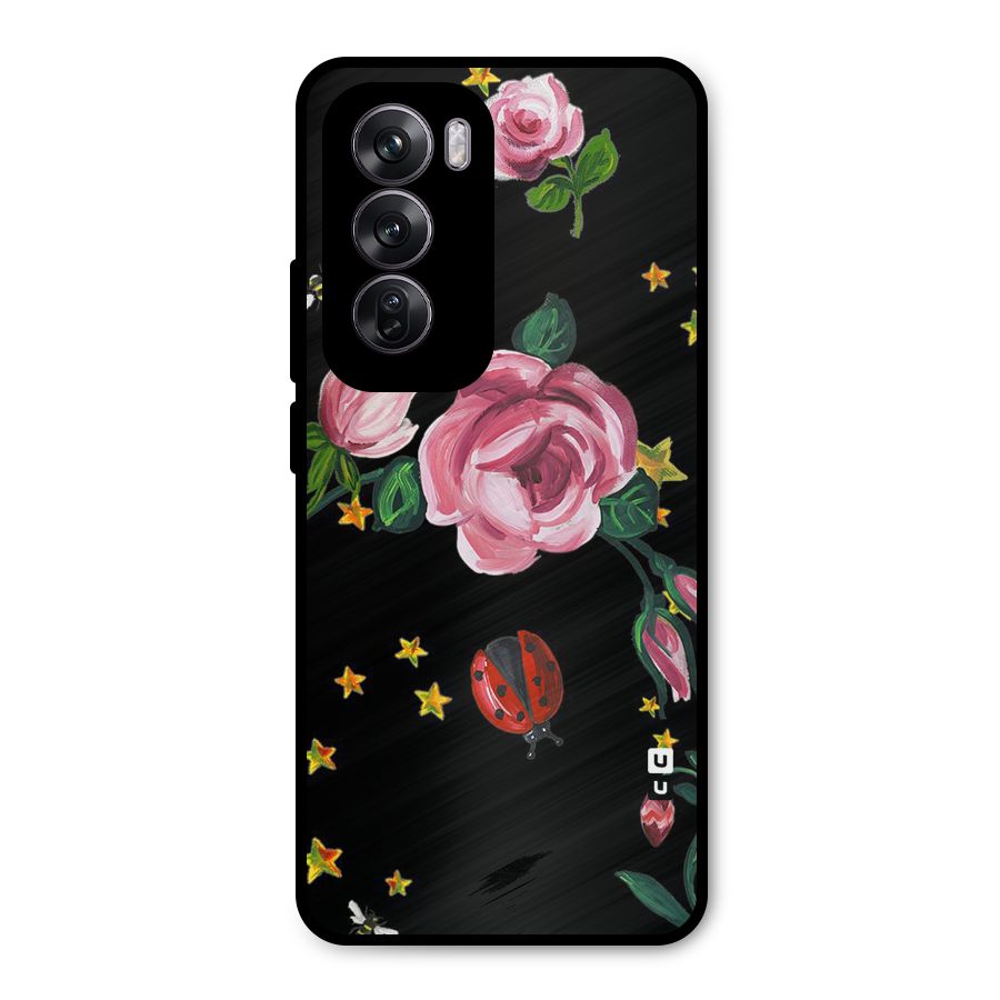 Ladybird And Floral Metal Back Case for Oppo Reno12 Pro