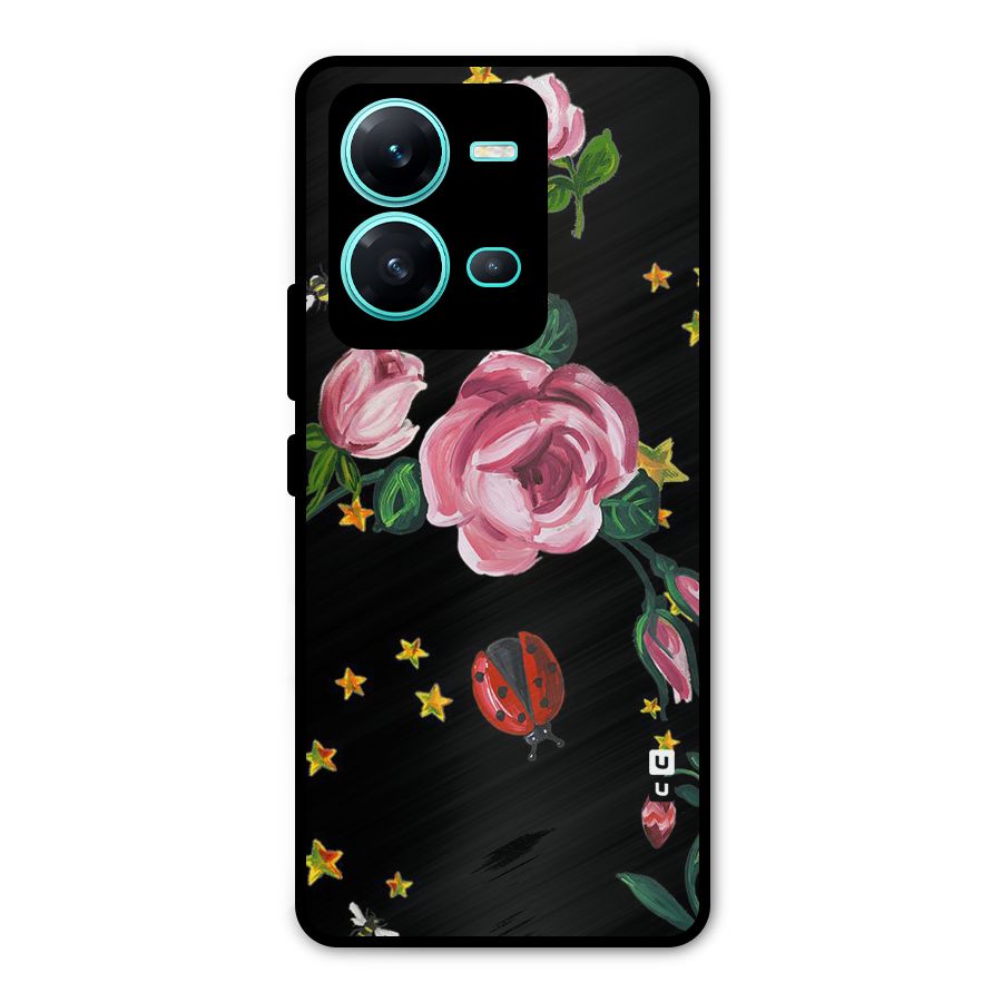 Ladybird And Floral Metal Back Case for Vivo V25