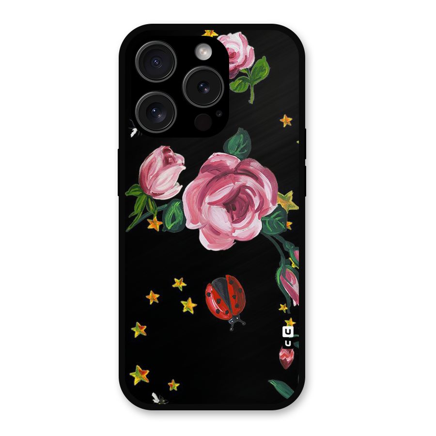 Ladybird And Floral Metal Back Case for iPhone 15 Pro