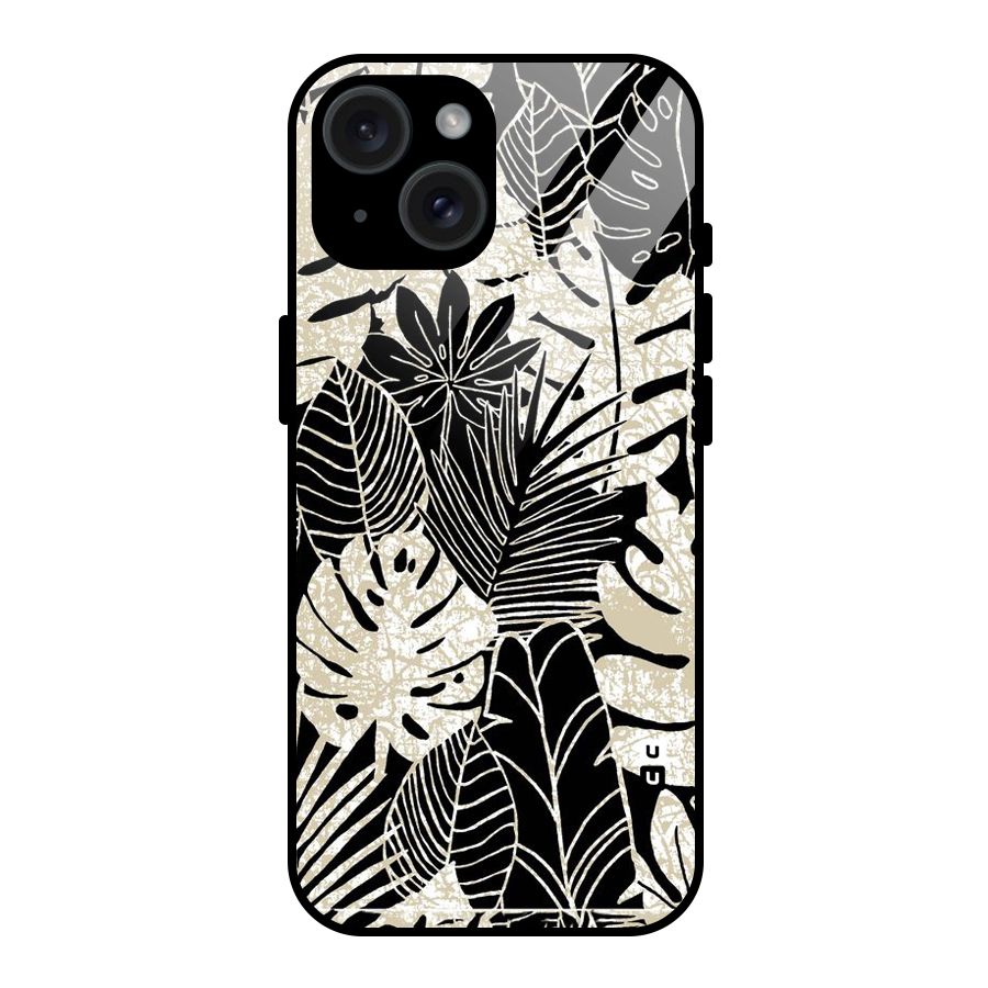Leaf Pattern Glass Back Case for iPhone 15