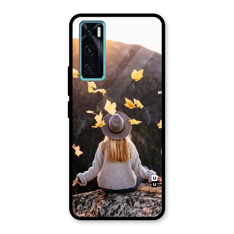 Leaf Rain Sunset Glass Back Case for Vivo V20 SE