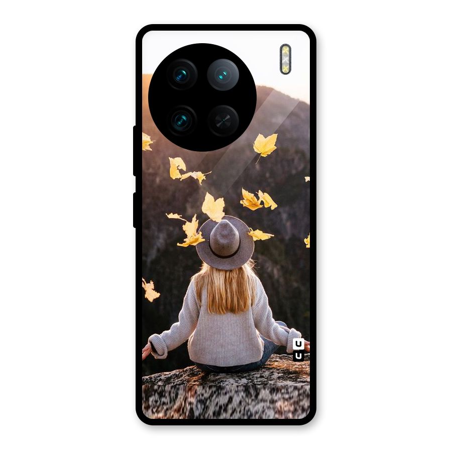 Leaf Rain Sunset Glass Back Case for Vivo X90 Pro