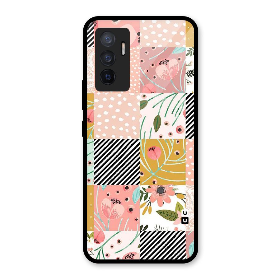 Leaf Stripe Polka Glass Back Case for Vivo V23e