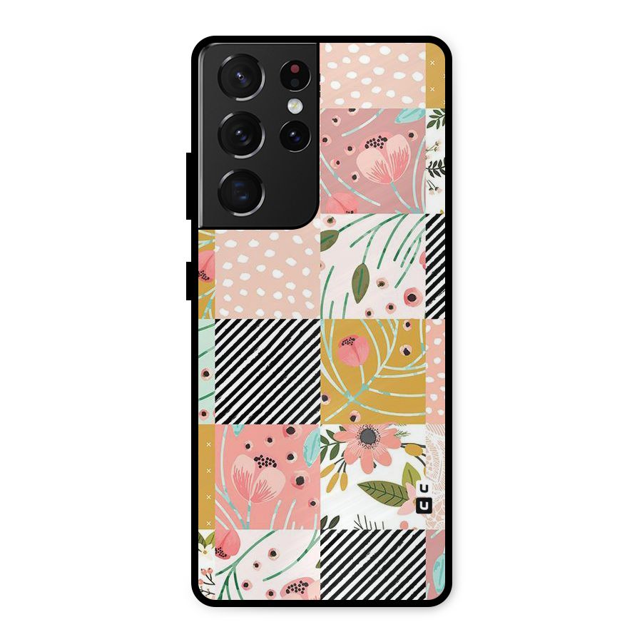 Leaf Stripe Polka Metal Back Case for Galaxy S21 Ultra 5G