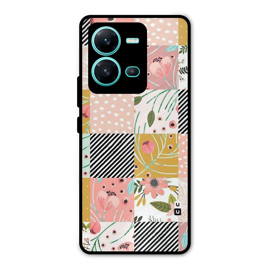 Leaf Stripe Polka Metal Back Case for Vivo V25