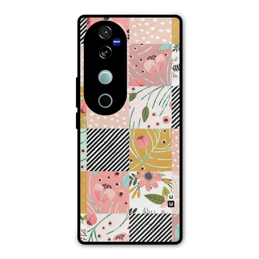Leaf Stripe Polka Metal Back Case for Vivo V40