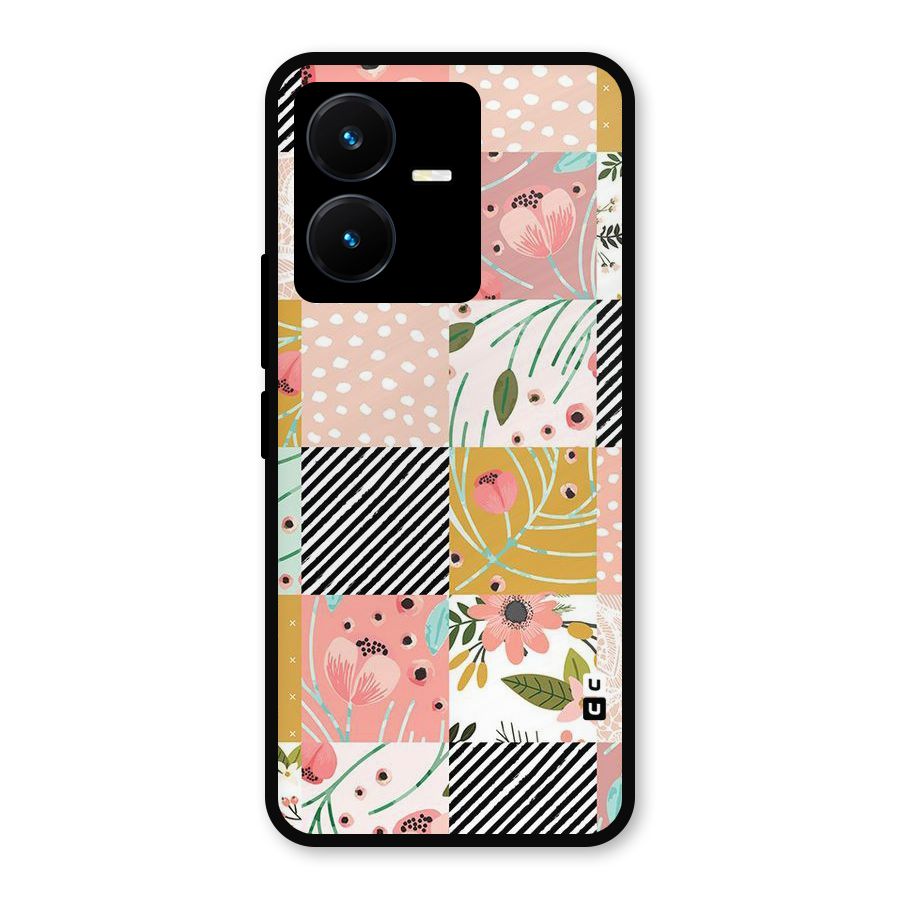 Leaf Stripe Polka Metal Back Case for Vivo Y22