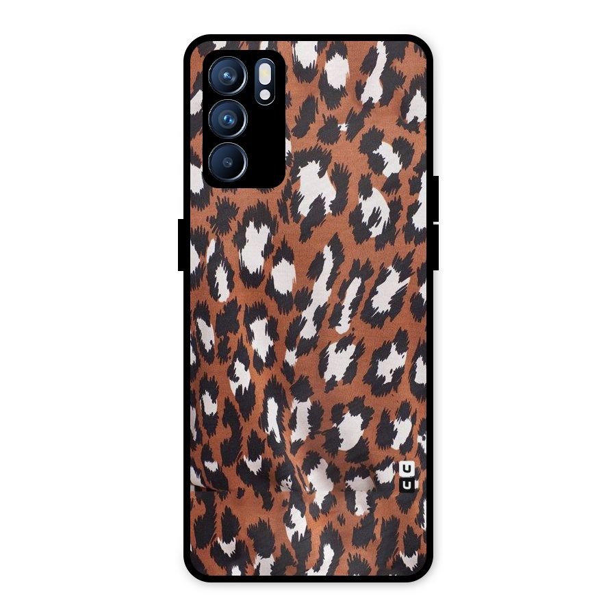 Leapord Design Metal Back Case for Oppo Reno6 5G