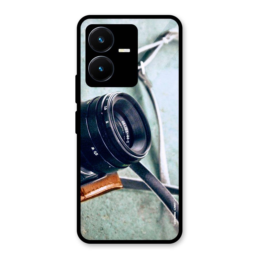 Leather Camera Lens Glass Back Case for Vivo Y22s