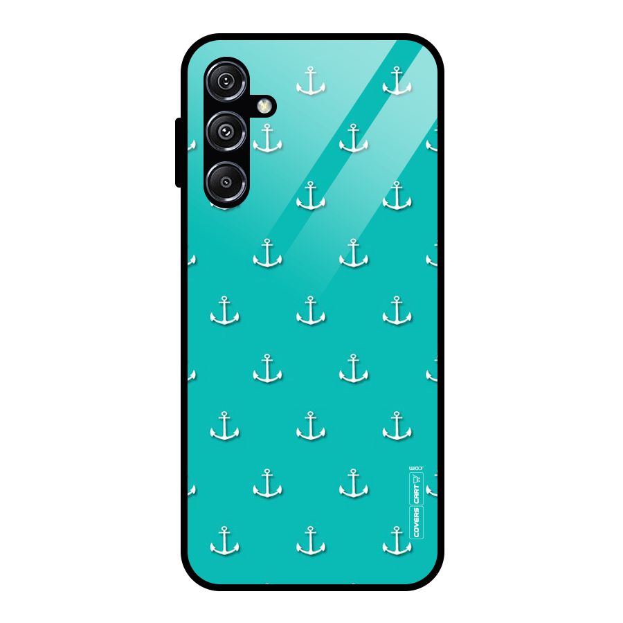 Light Blue Anchor Glass Back Case for Galaxy M34 5G