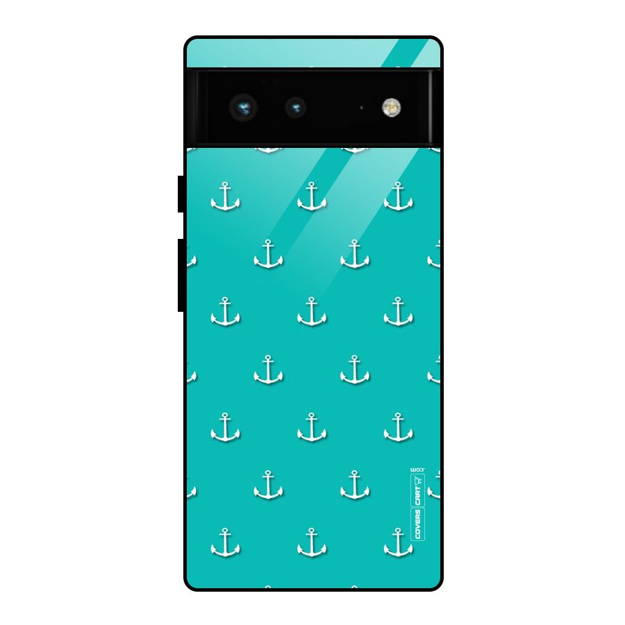 Light Blue Anchor Glass Back Case for Google Pixel 6