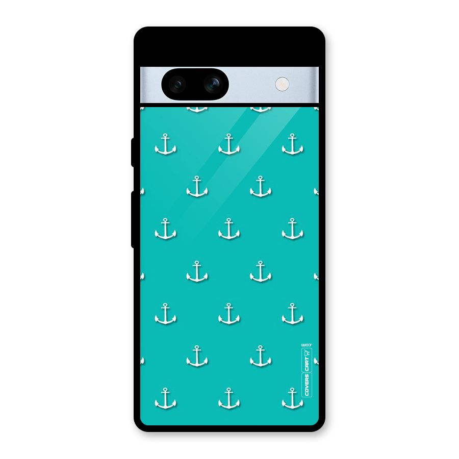 Light Blue Anchor Glass Back Case for Google Pixel 7a