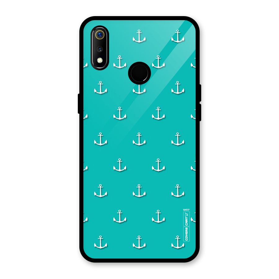 Light Blue Anchor Glass Back Case for Realme 3