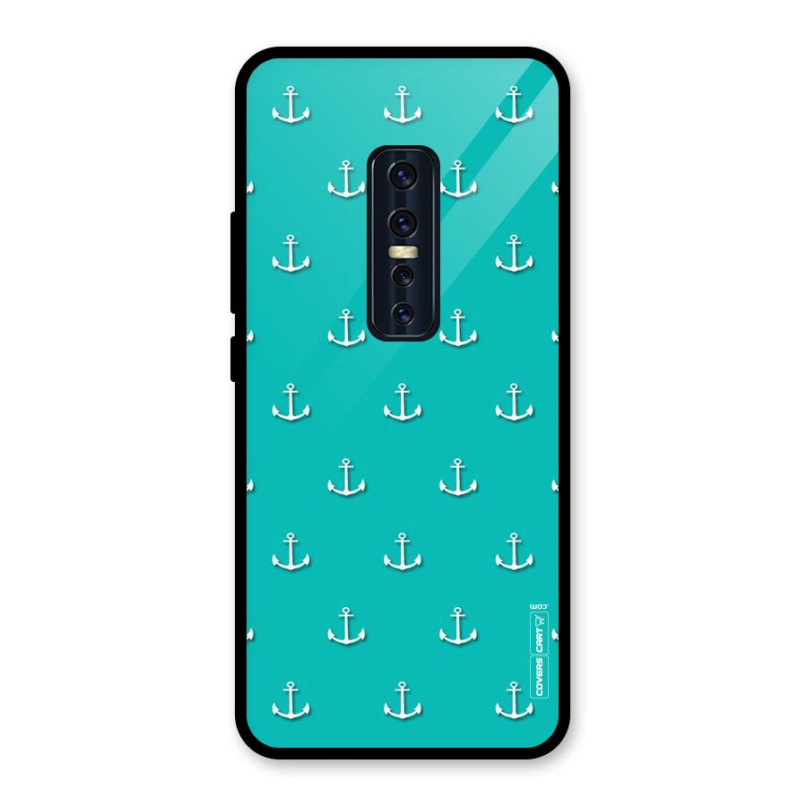 Light Blue Anchor Glass Back Case for Vivo V17 Pro