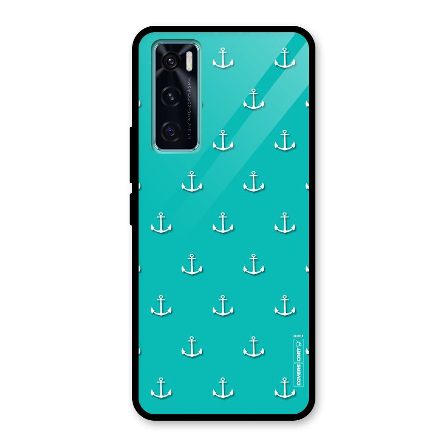 Light Blue Anchor Glass Back Case for Vivo V20 SE