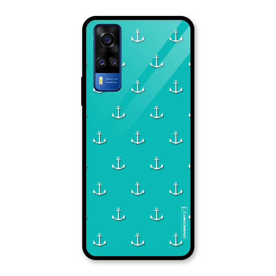 Light Blue Anchor Glass Back Case for Vivo Y31