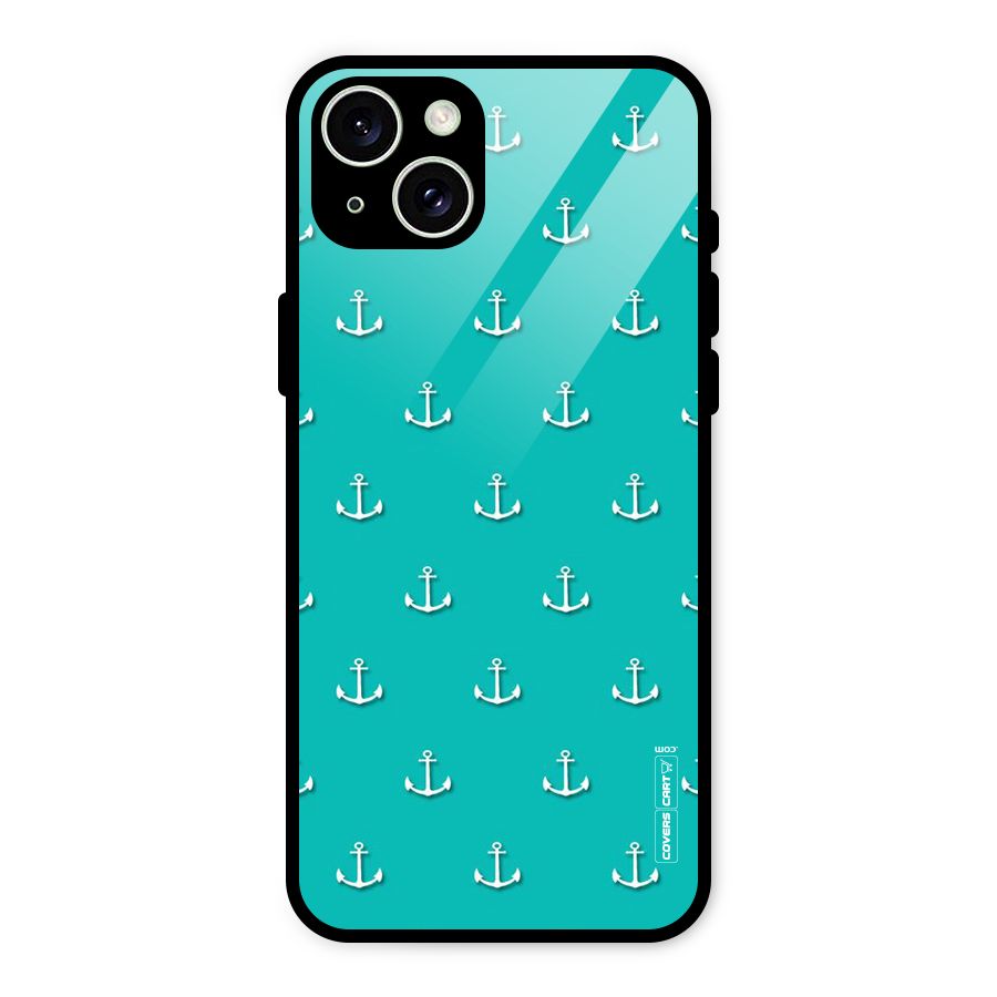 Light Blue Anchor Glass Back Case for iPhone 15 Plus