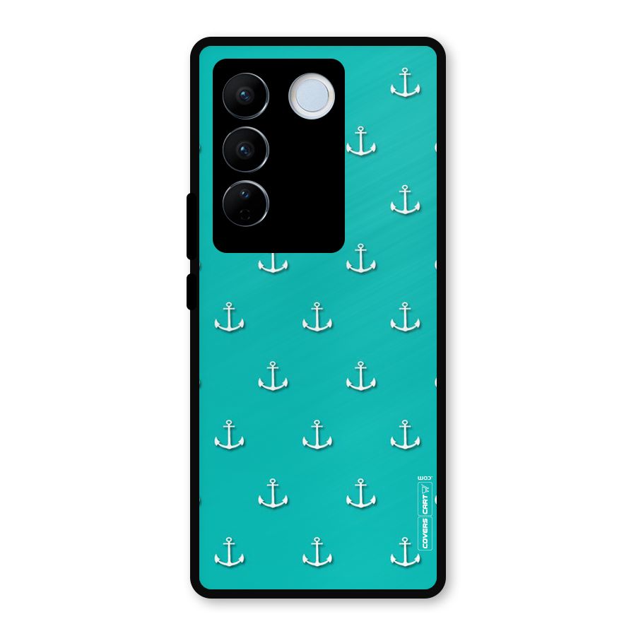 Light Blue Anchor Metal Back Case for Vivo V27 Pro