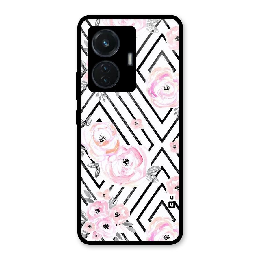 Light Pastel Flowers Design Glass Back Case for Vivo T1 44W