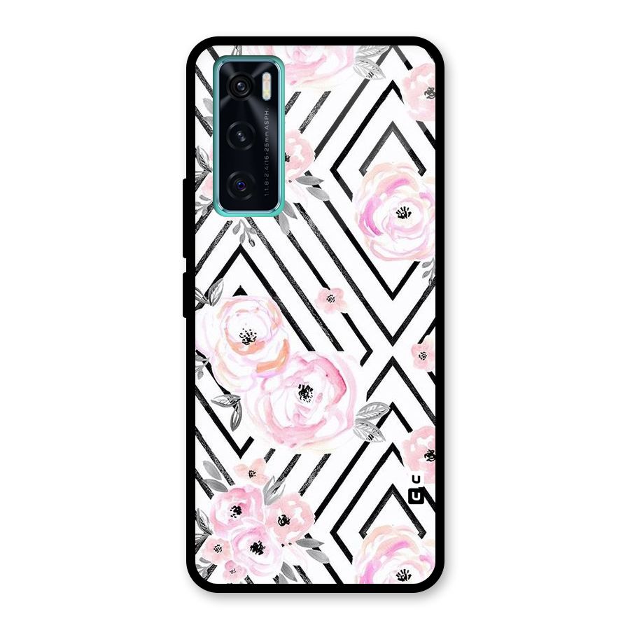 Light Pastel Flowers Design Glass Back Case for Vivo V20 SE