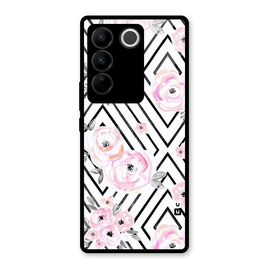 Light Pastel Flowers Design Glass Back Case for Vivo V27