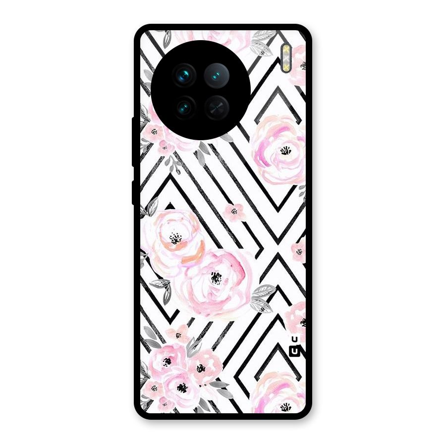 Light Pastel Flowers Design Glass Back Case for Vivo X90