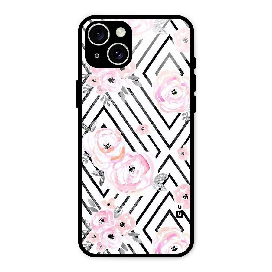 Light Pastel Flowers Design Glass Back Case for iPhone 15 Plus