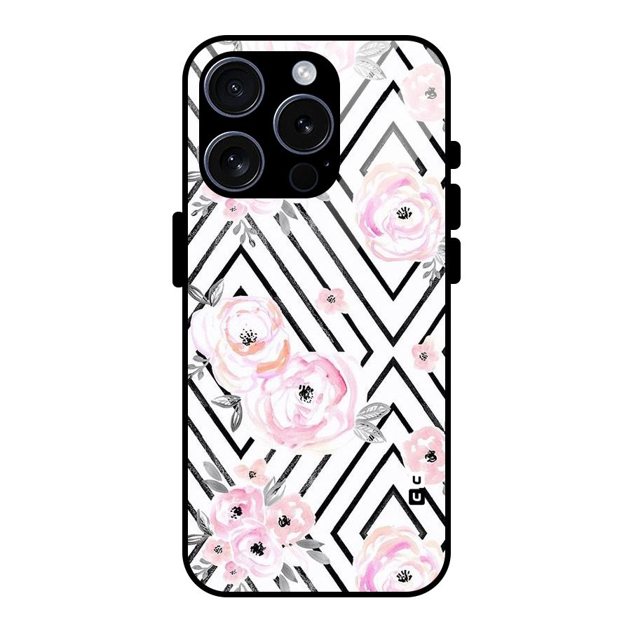 Light Pastel Flowers Design Glass Back Case for iPhone 15 Pro