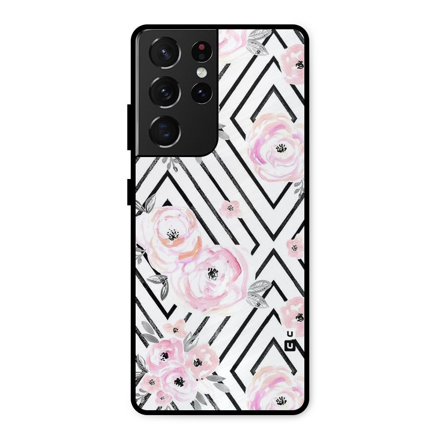 Light Pastel Flowers Design Metal Back Case for Galaxy S21 Ultra 5G
