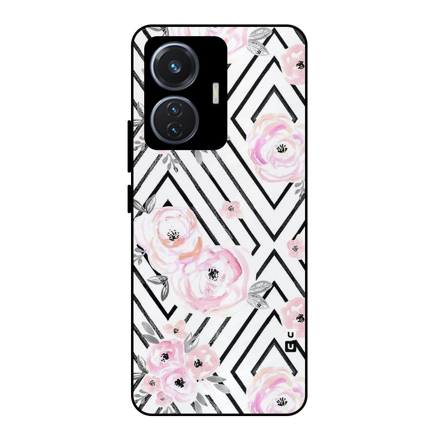 Light Pastel Flowers Design Metal Back Case for Vivo T1 44W