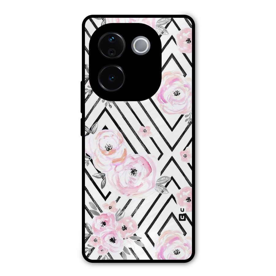 Light Pastel Flowers Design Metal Back Case for Vivo T3 Pro