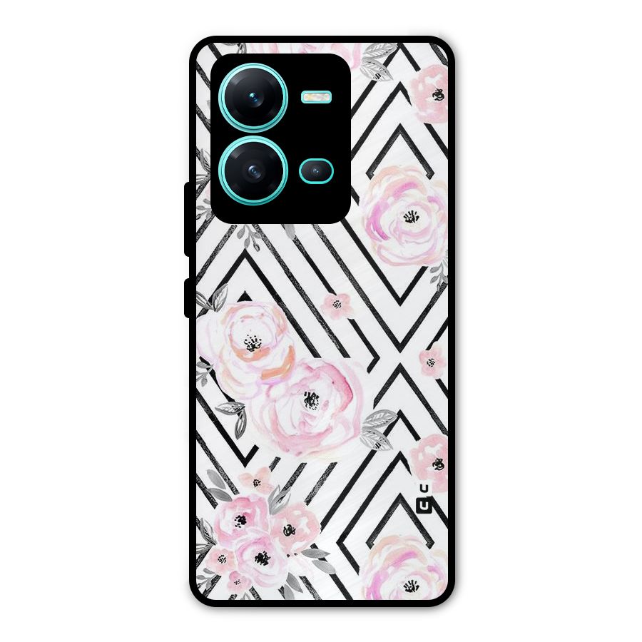 Light Pastel Flowers Design Metal Back Case for Vivo V25