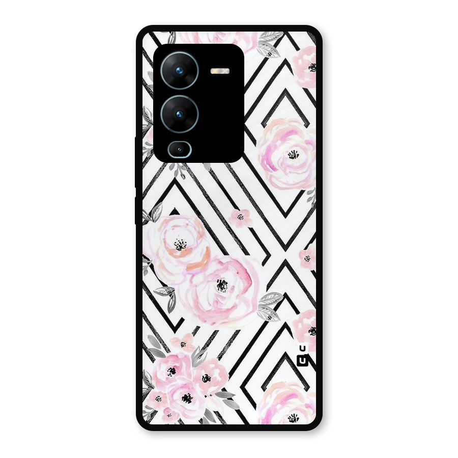 Light Pastel Flowers Design Metal Back Case for Vivo V25 Pro