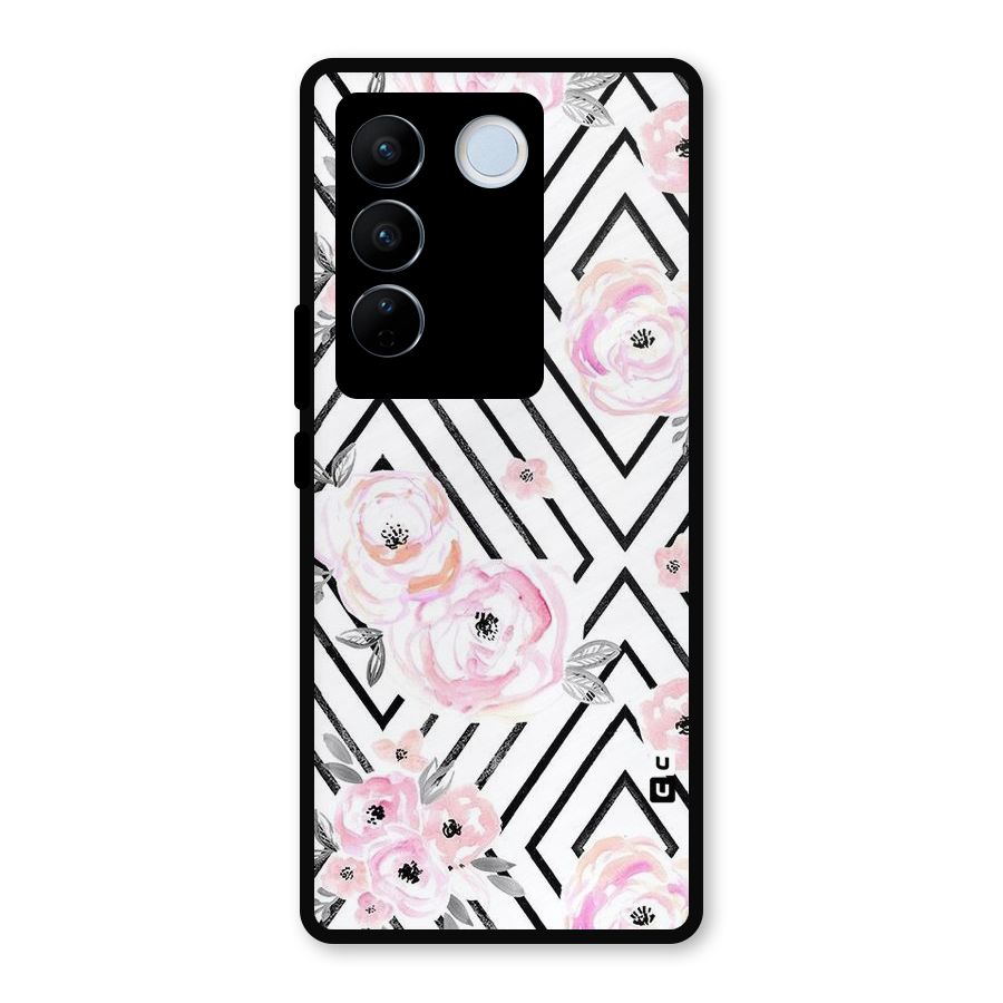Light Pastel Flowers Design Metal Back Case for Vivo V27 Pro