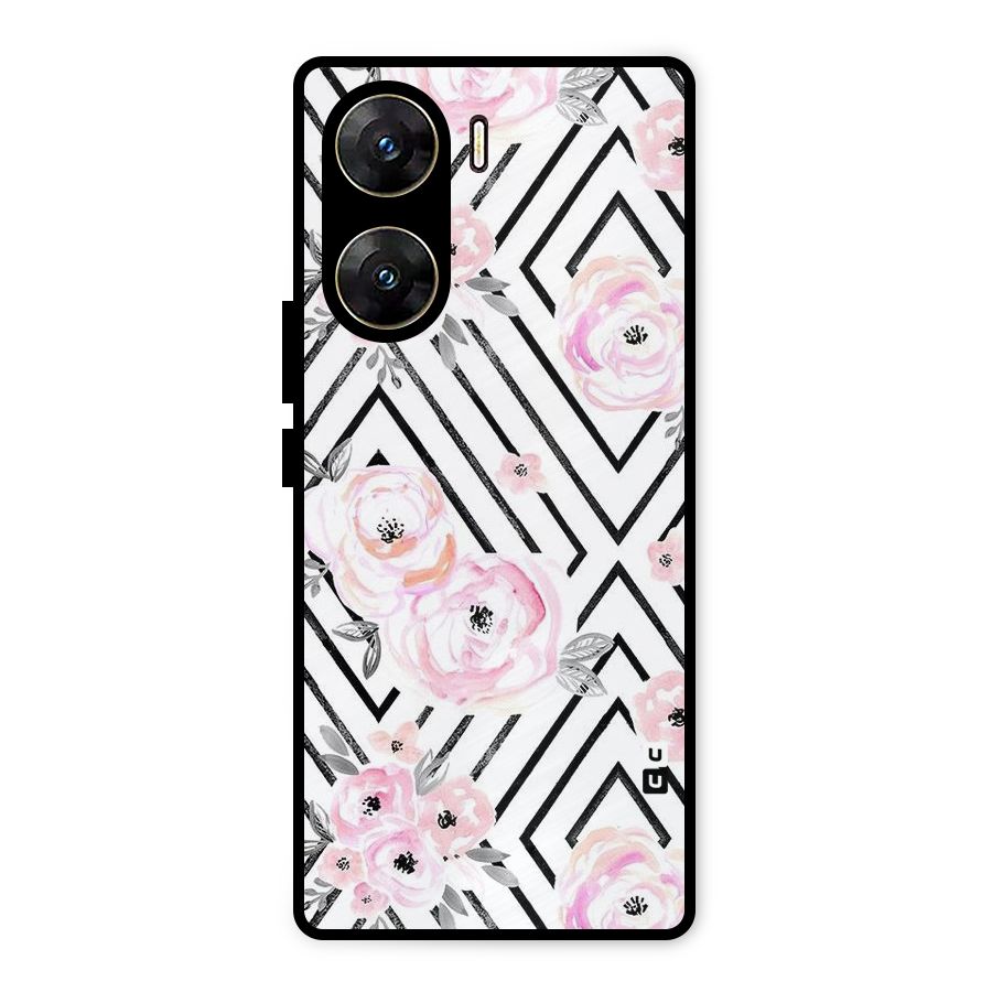 Light Pastel Flowers Design Metal Back Case for Vivo V29e