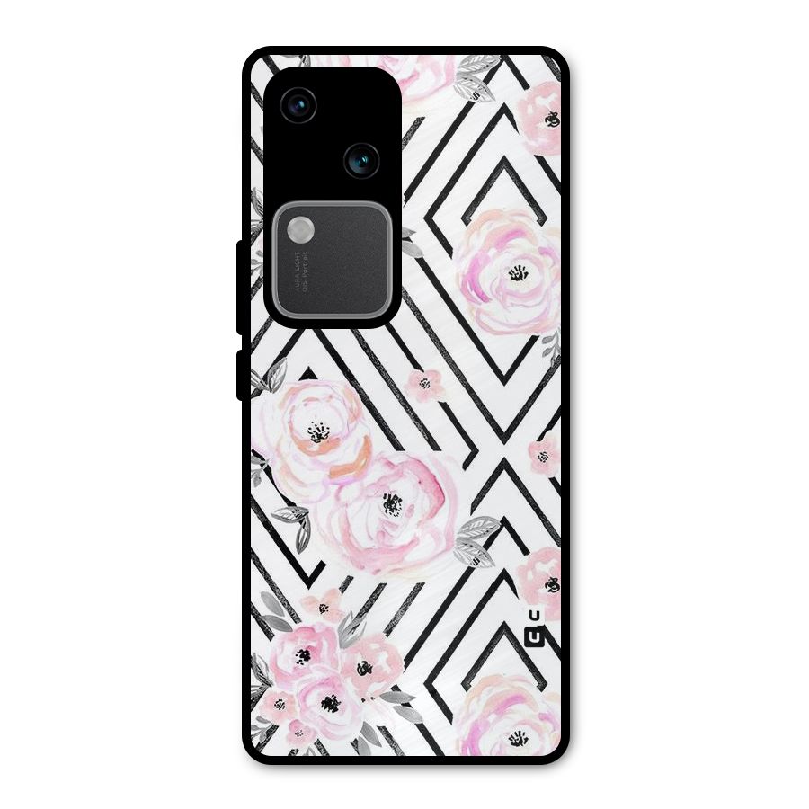 Light Pastel Flowers Design Metal Back Case for Vivo V30