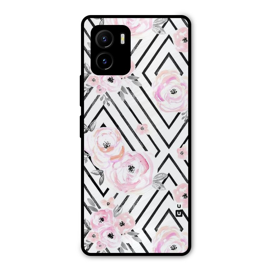 Light Pastel Flowers Design Metal Back Case for Vivo Y15s