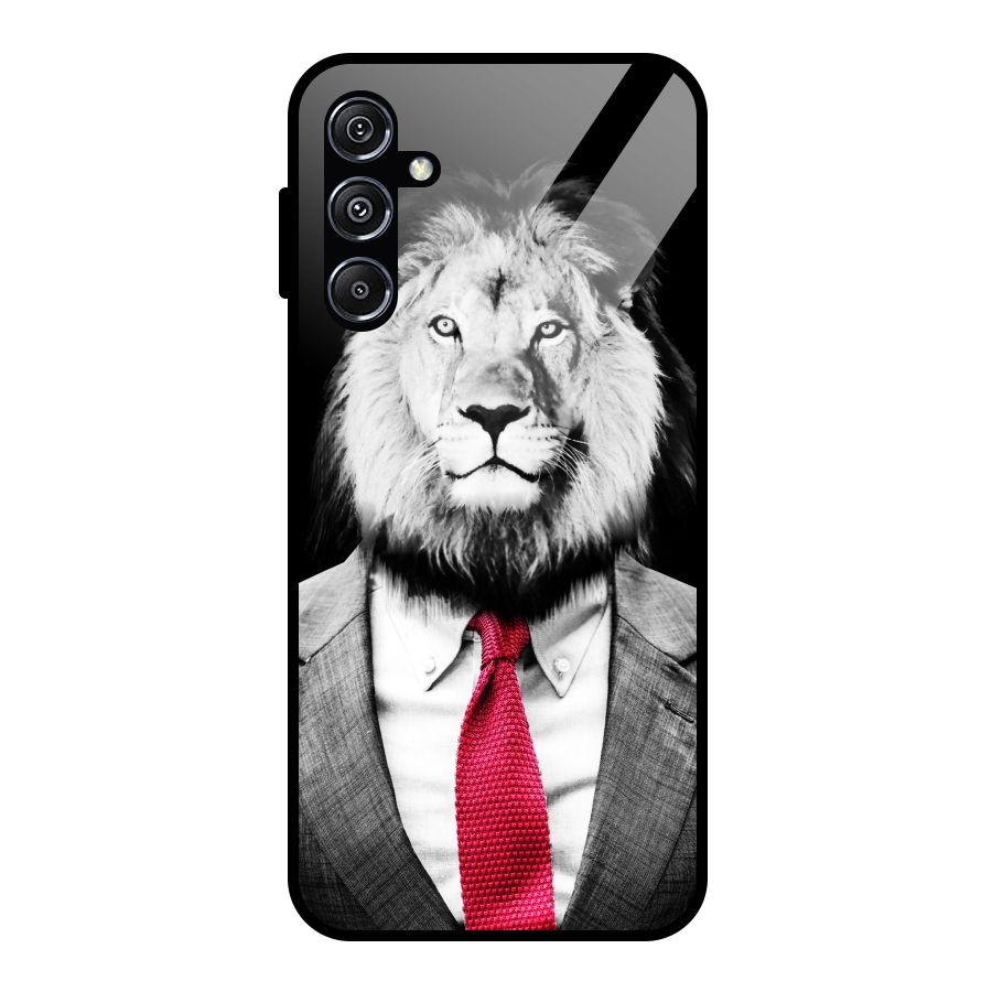 Lion with Red Tie Glass Back Case for Galaxy M34 5G