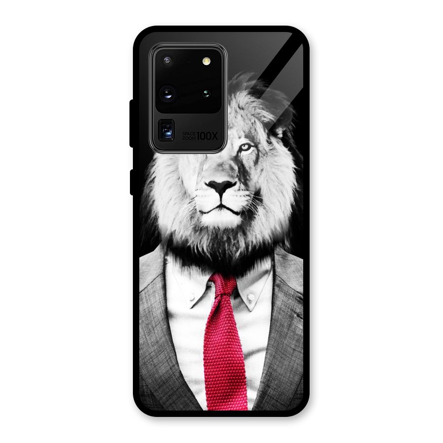 Lion with Red Tie Glass Back Case for Galaxy S20 Ultra