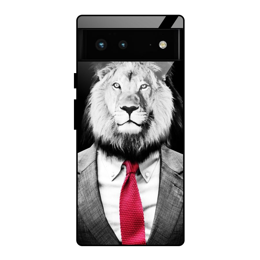 Lion with Red Tie Glass Back Case for Google Pixel 6