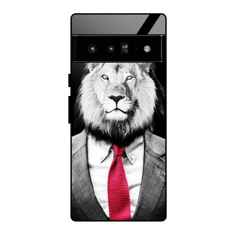 Lion with Red Tie Glass Back Case for Google Pixel 6 Pro